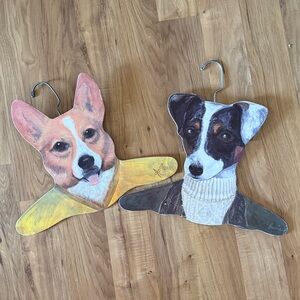 Vintage fox hunting themed corgie and jack Russell coat hangers